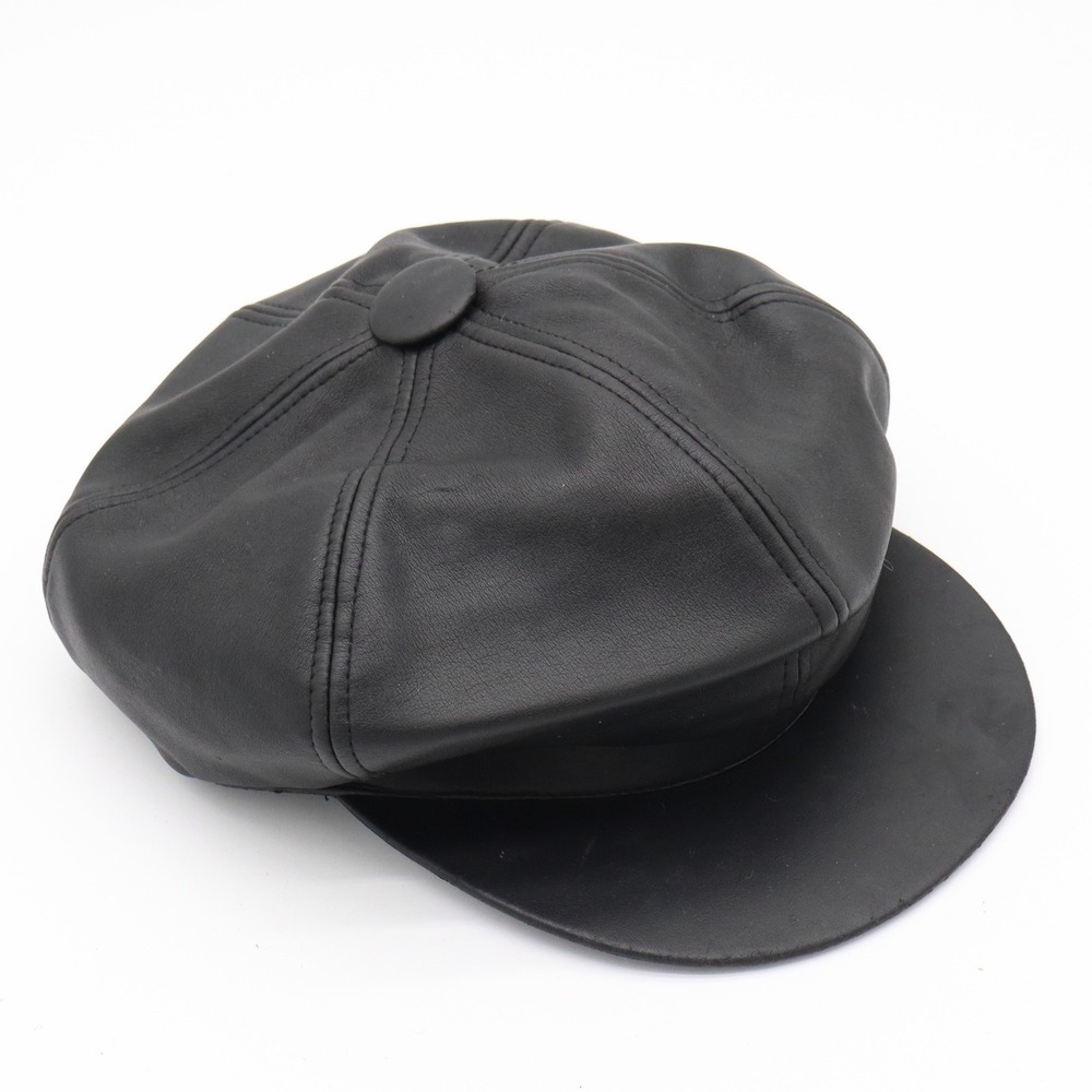 Unbranded Newsboy Cap Unisex O/S Baker Boy Black Leather 8-Panel Excellent
